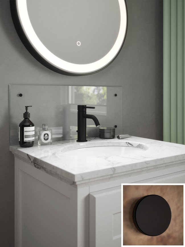 Crystal Clear 4mm Glass Bathroom Splashback - choice of caps