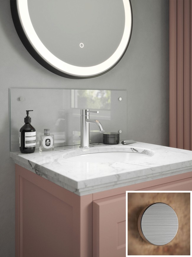 Crystal Clear 4mm Glass Bathroom Splashback - choice of caps