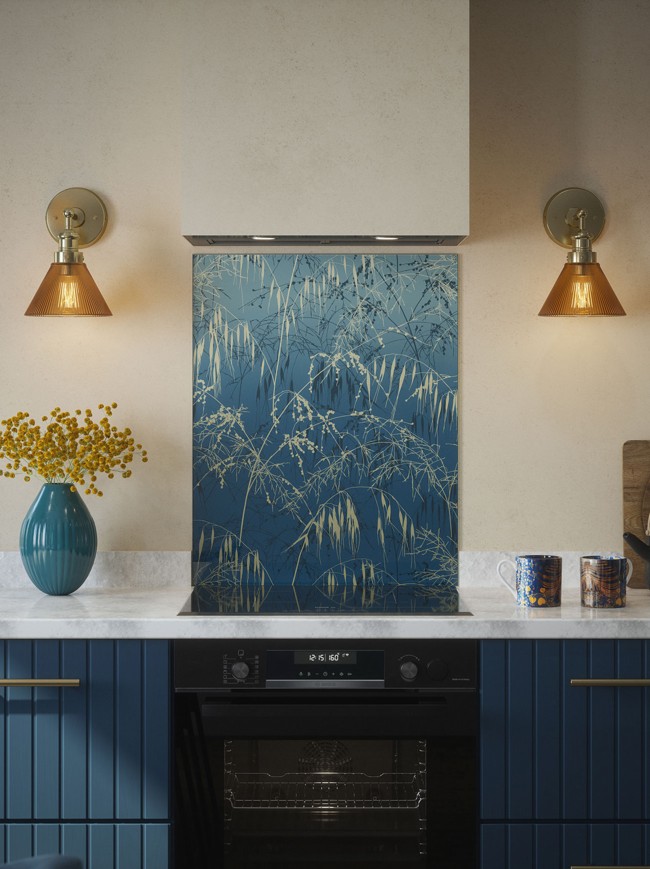 Clarissa Hulse Meadow Grass Blue Self-Adhesive Glass Splashback