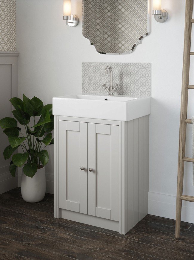 Laura Ashley Mr Jones Slate White Self-Adhesive Glass Bathroom Splashback