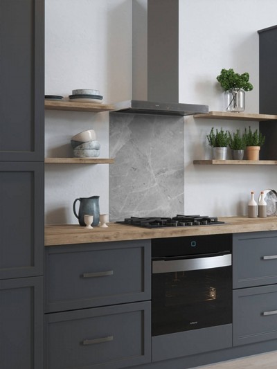 Pietra Grey Marble Self-Adhesive Glass Splashback