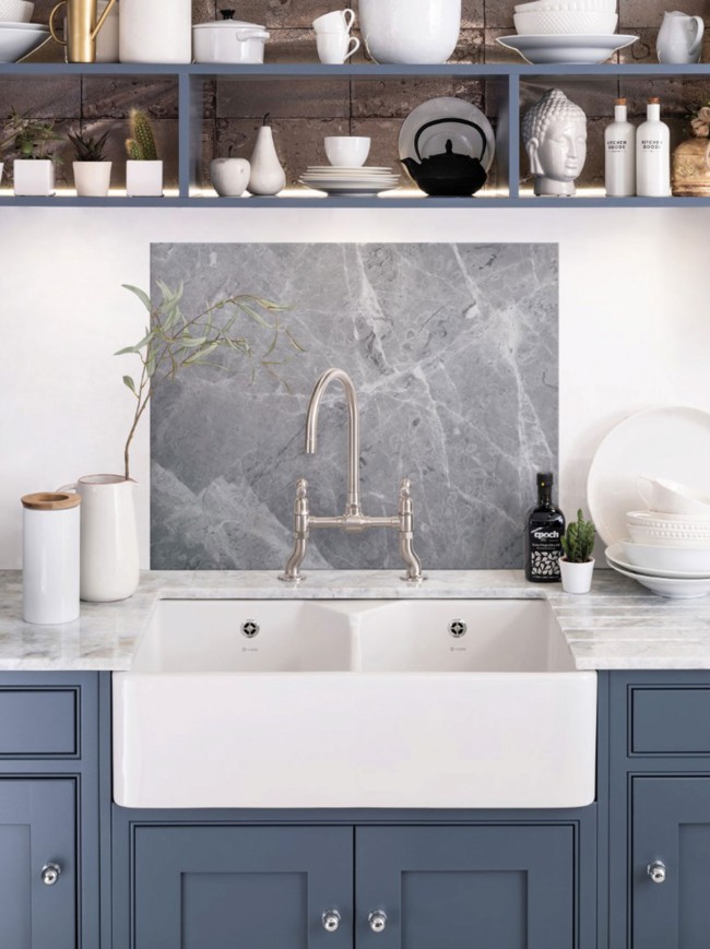 Pietra Grey Marble Self-Adhesive Glass Splashback